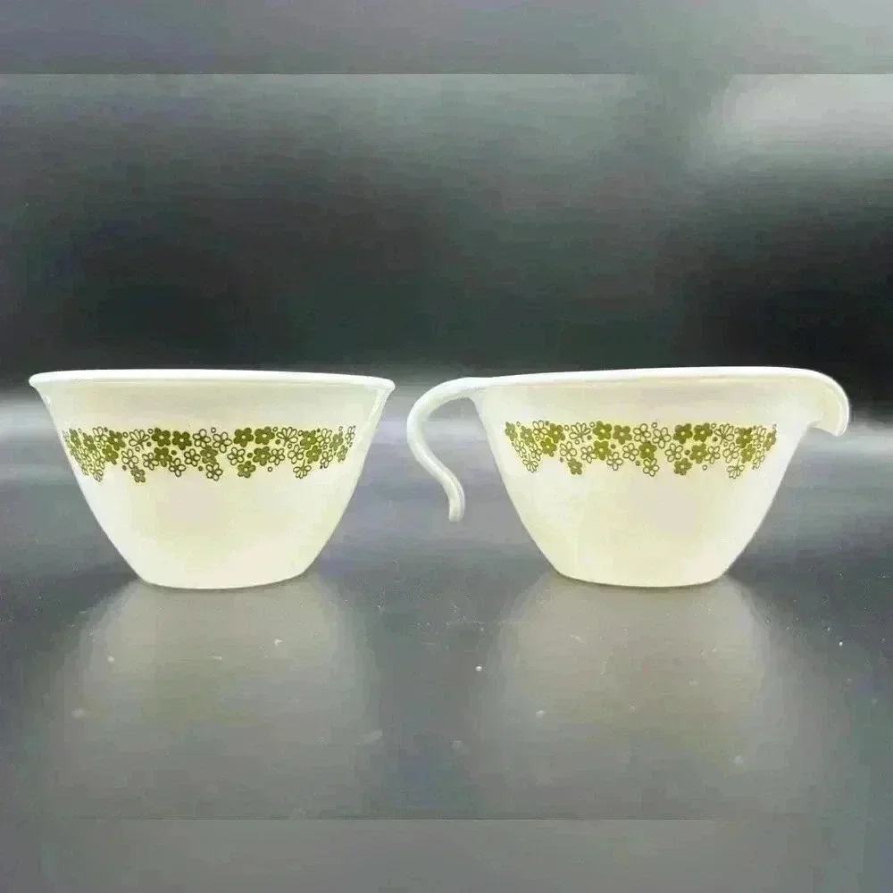 Corelle Livingware By Corning Spring Blossom Daisy Green Milk Creamer Sugar Set